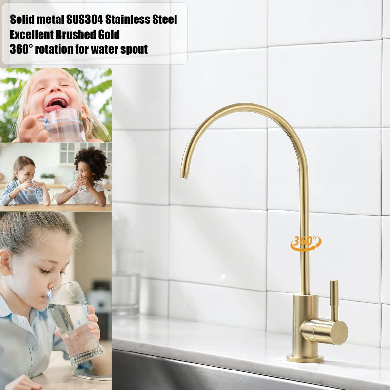 Havin Gold Drinking Water Faucet,Brushed Gold Reverse Osmosis Faucet,Water Filter Faucet for Kitchen Sink Use,Beverage Faucet,Lead-Free Stainless Steel(Brushed Gold) - Image 2